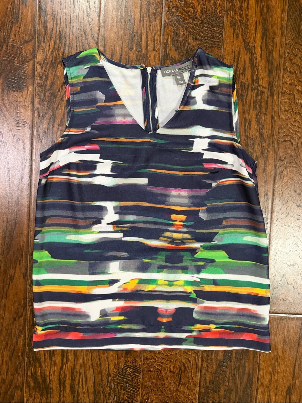 Donna Ricco Navy Multicolor Abstract V-Neck Sleeveless Top Size Small